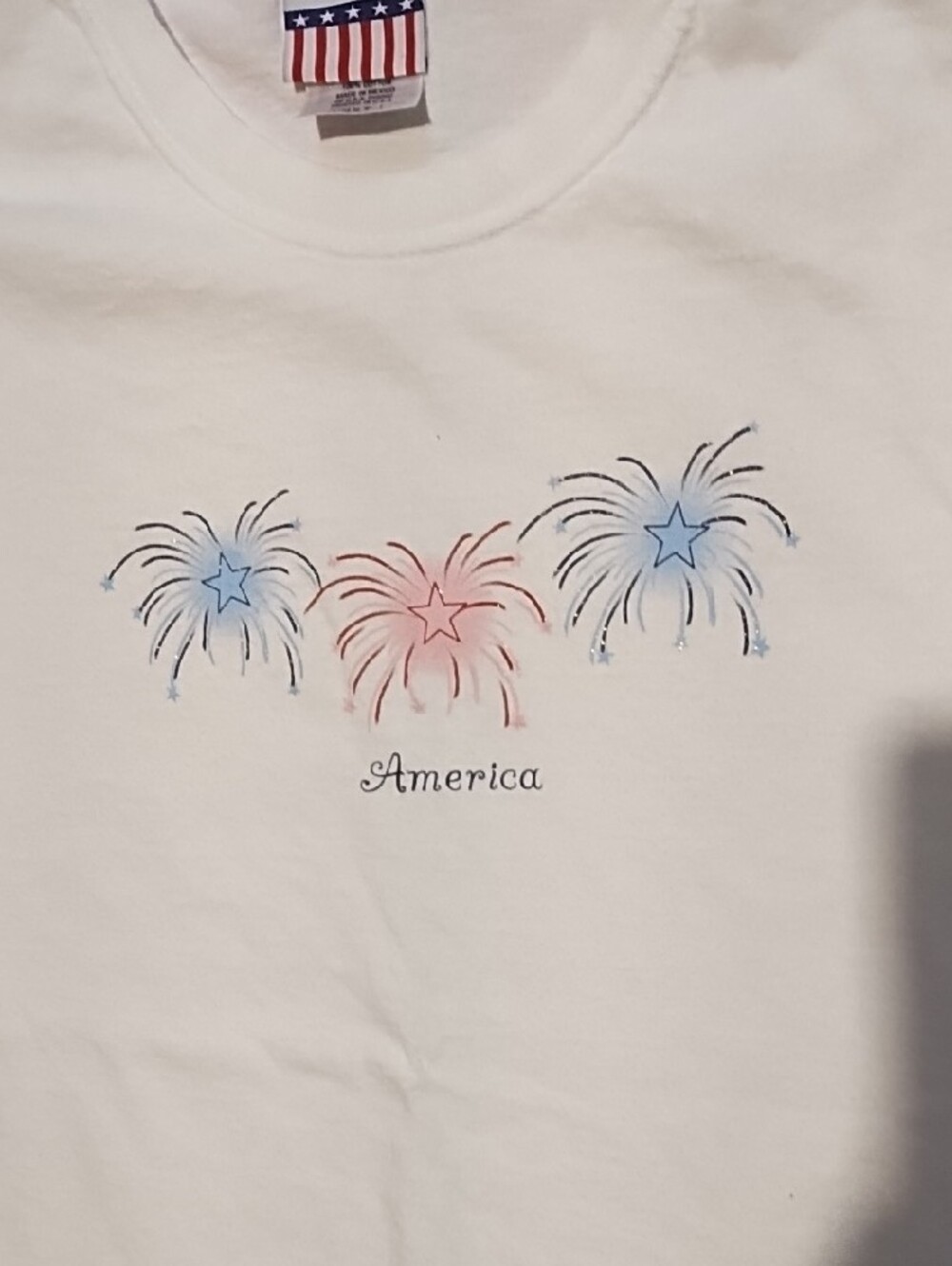 America Firework Graphic Short Sleeve Tee - White NWOT Size Large - Picture 3 of 6